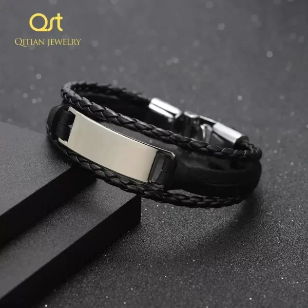 Custom Leather Men Valentines Wrist Bracelet - Image 2