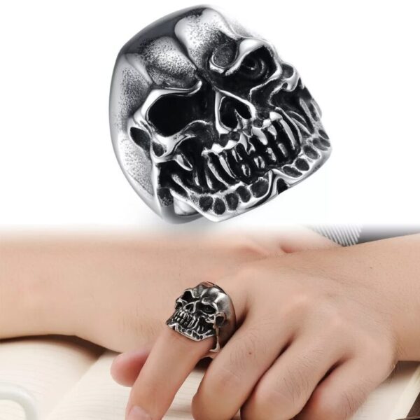 Skeleton Head Men Stainless Steel Knuckle Ring - Image 4