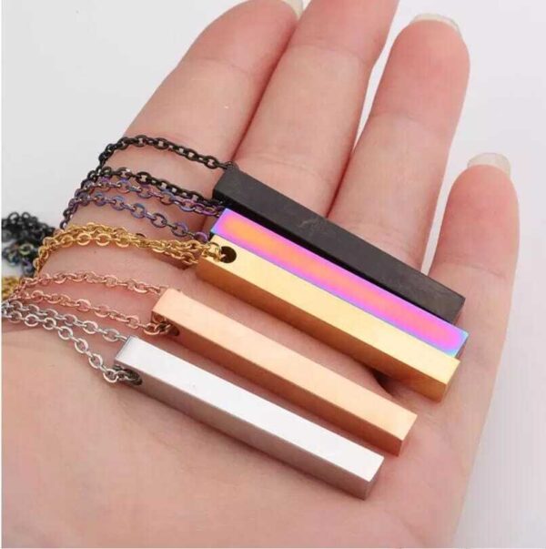 Unisex Stainless Steel Blank Vertical Bar Necklace - Image 2