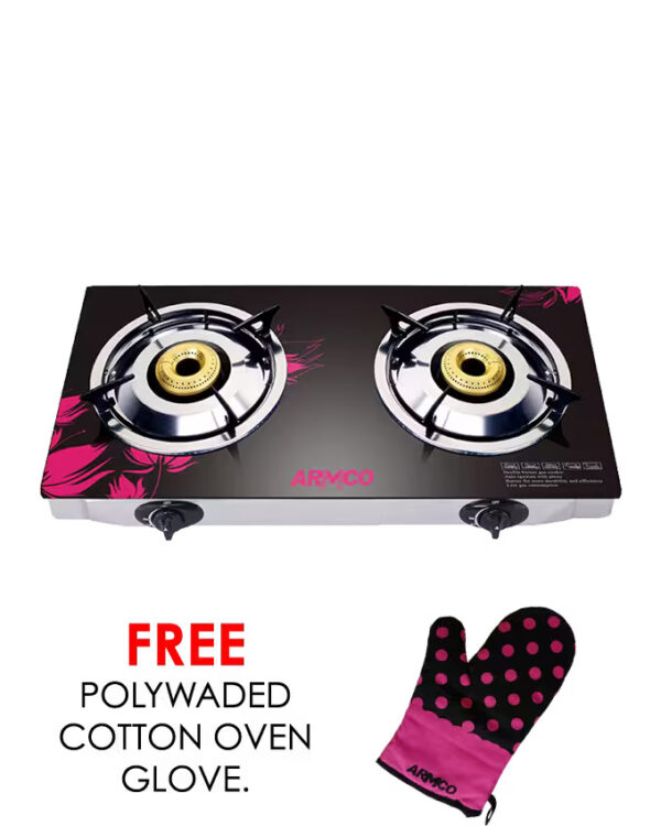 GC-7260GX – 2 Burner Tabletop Gas Cooker, Tempered Glass Top, Auto ignition, 2M pipe, Black